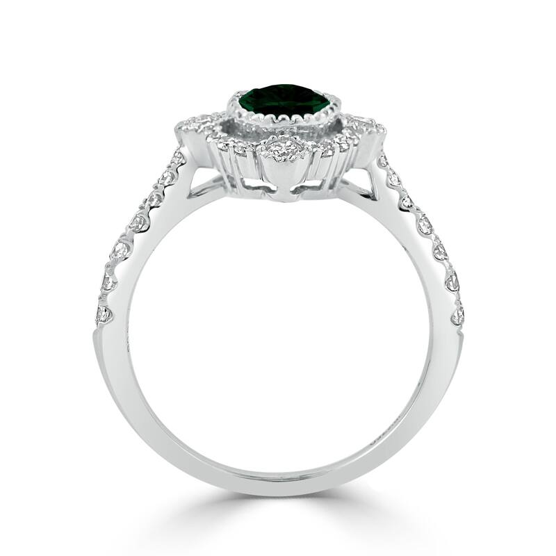 Auriya 3/4ct Oval-cut Emerald and Halo Diamond Engagement Ring 1/2ctw 18K Gold
