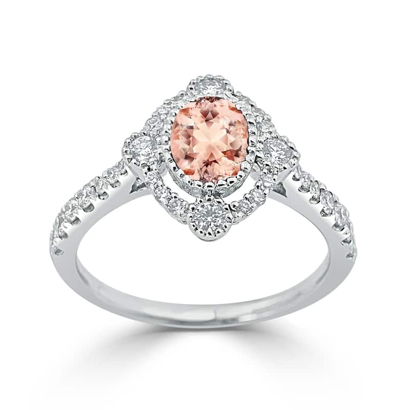 Auriya 5/8ct Oval-cut Morganite and Halo Diamond Engagement Ring 1/2ctw 18K Gold