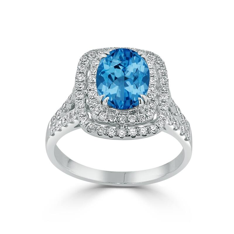 Auriya 2 1/3ct Blue Topaz Oval-cut and Halo Diamond Engagement Ring 5/8ctw 18k Gold