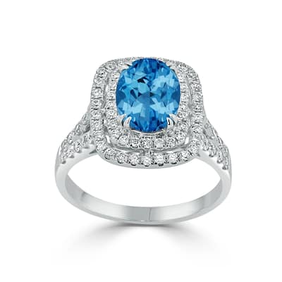 Auriya 2 1/3ct Blue Topaz Oval-cut and Halo Diamond Engagement Ring 5/8ctw 18k Gold