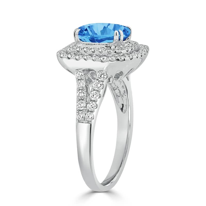 Auriya 2 1/3ct Blue Topaz Oval-cut and Halo Diamond Engagement Ring 5/8ctw 18k Gold