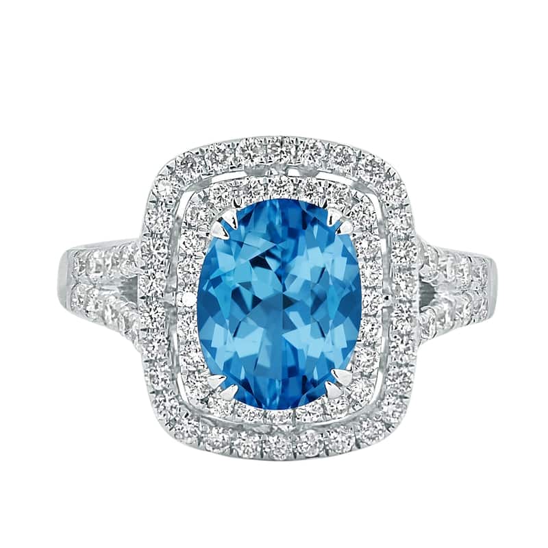 Auriya 2 1/3ct Blue Topaz Oval-cut and Halo Diamond Engagement Ring 5/8ctw 18k Gold