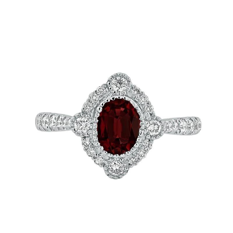 Auriya 7/8ct Oval-cut Red Garnet and Halo Diamond Engagement Ring 1/2ctw 18K Gold
