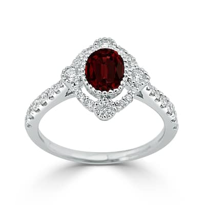 Auriya 7/8ct Oval-cut Red Garnet and Halo Diamond Engagement Ring 1/2ctw 18K Gold