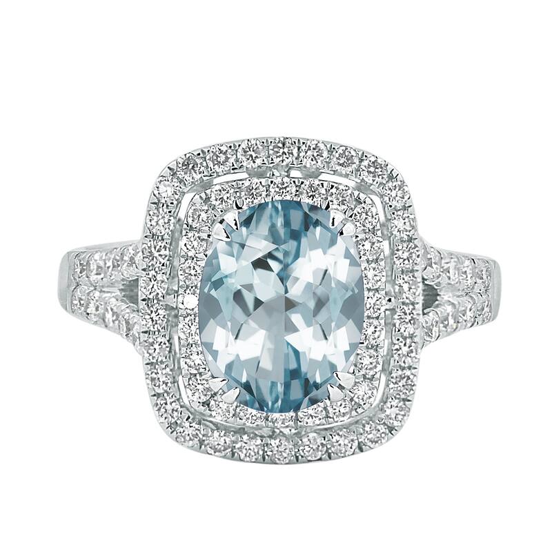 Auriya 1 1/2ct Oval-cut Aquamarine and Halo Diamond Engagement Ring 5/8ctw 18k Gold