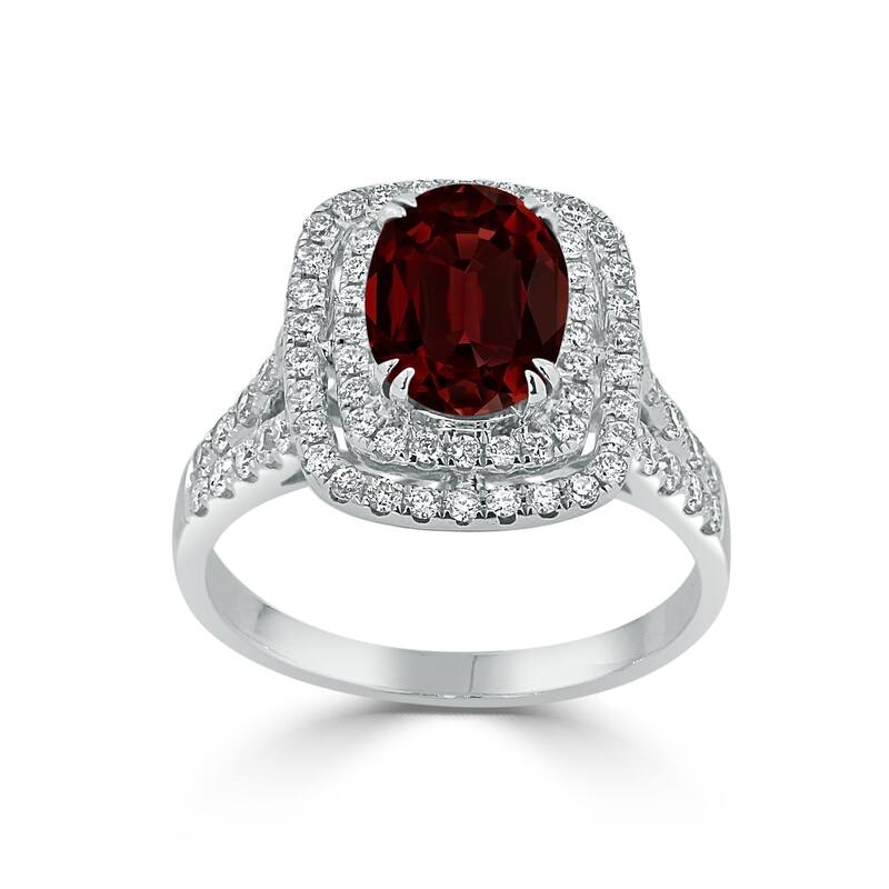 Auriya 2 1/2ct Oval-cut Red Garnet and Halo Diamond Engagement Ring 5/8ctw 18k Gold
