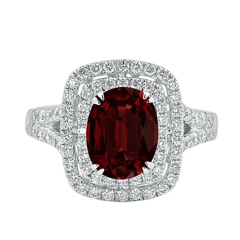 Auriya 2 1/2ct Oval-cut Red Garnet and Halo Diamond Engagement Ring 5/8ctw 18k Gold