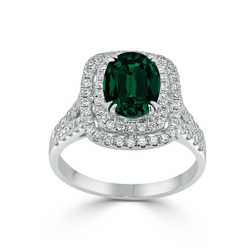 Auriya 1 5/8ct Emerald Oval-cut and Halo Diamond Engagement Ring 5/8ctw 18k Gold