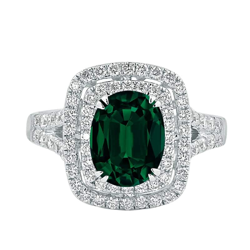 Auriya 1 5/8ct Emerald Oval-cut and Halo Diamond Engagement Ring 5/8ctw 18k Gold