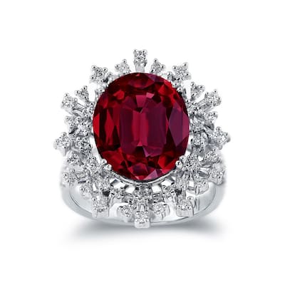 Auriya 9 1/4ct Oval-cut Red Ruby Halo Diamond Ring 9/10ctw 18K Gold