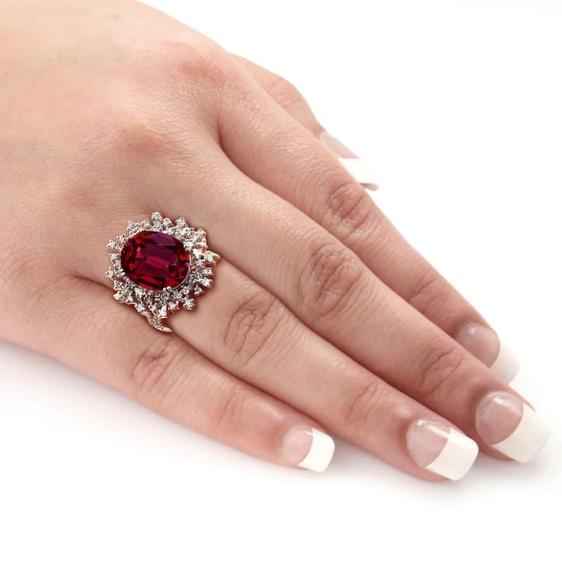 Auriya 9 1/4ct Oval-cut Red Ruby Halo Diamond Ring 9/10ctw 18K Gold