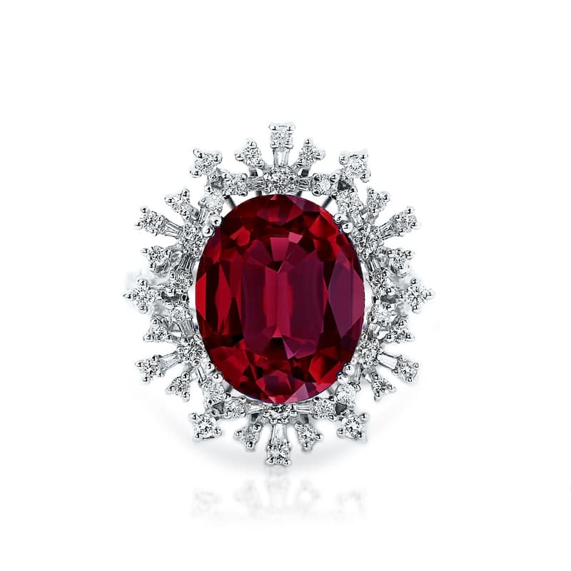 Auriya 9 1/4ct Oval-cut Red Ruby Halo Diamond Ring 9/10ctw 18K Gold
