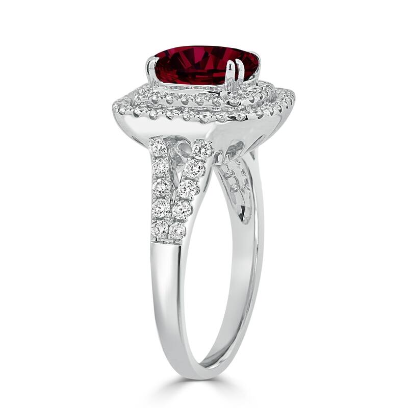 Auriya 2ct Red Ruby Oval-cut and Halo Diamond Engagement Ring 5/8ctw 18k Gold