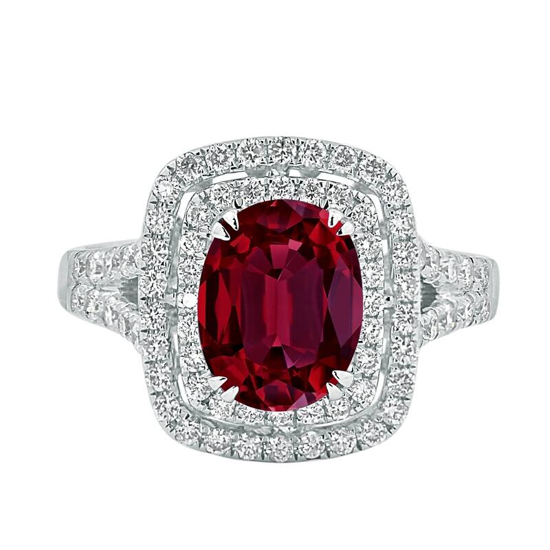Auriya 2ct Red Ruby Oval-cut and Halo Diamond Engagement Ring 5/8ctw 18k Gold