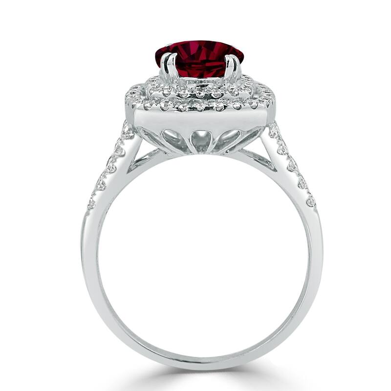 Auriya 2ct Red Ruby Oval-cut and Halo Diamond Engagement Ring 5/8ctw 18k Gold