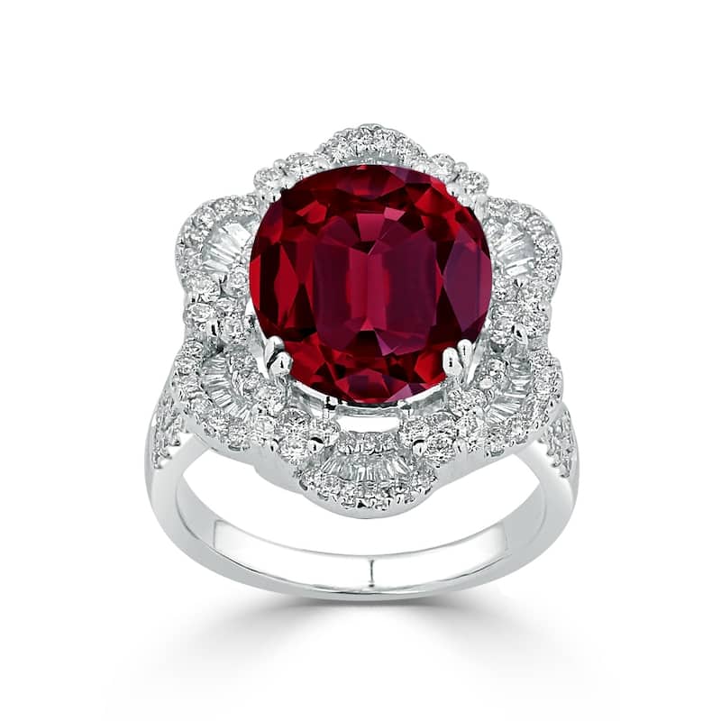 Auriya 8 1/3ct Oval-cut Red Ruby Halo Diamond Ring 1 1/4ctw 18K Gold
