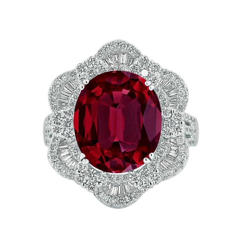 Auriya 8 1/3ct Oval-cut Red Ruby Halo Diamond Ring 1 1/4ctw 18K Gold