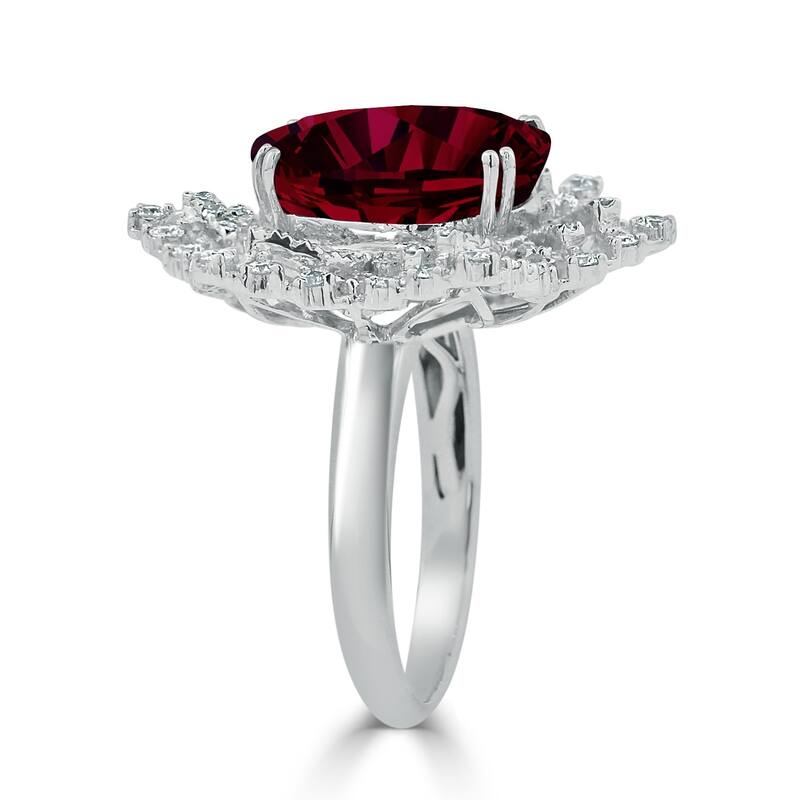 Auriya 8 1/3ct Oval Red Ruby and 9/10ctw Starburst Halo Diamond Ring 18K Gold