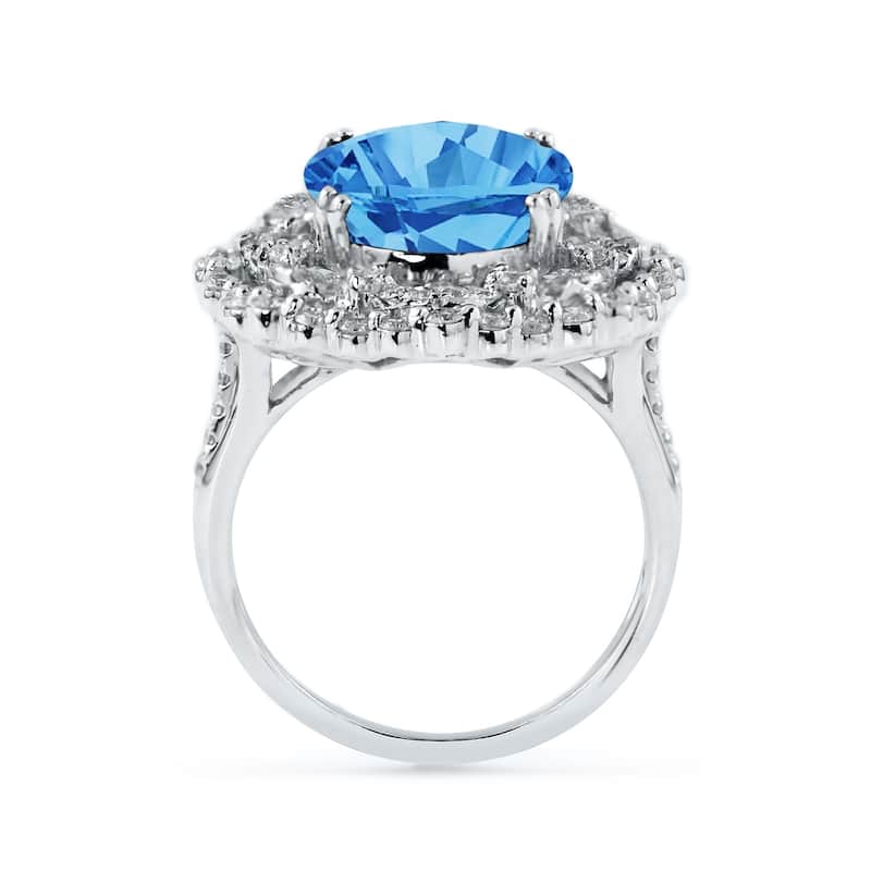 Auriya Unique 8 7/8ct Oval Blue Topaz Halo Diamond Ring 1 1/3ctw 18K Gold