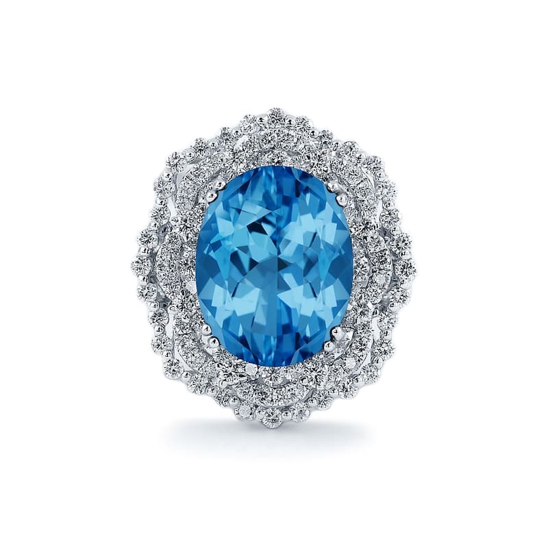 Auriya Unique 8 7/8ct Oval Blue Topaz Halo Diamond Ring 1 1/3ctw 18K Gold