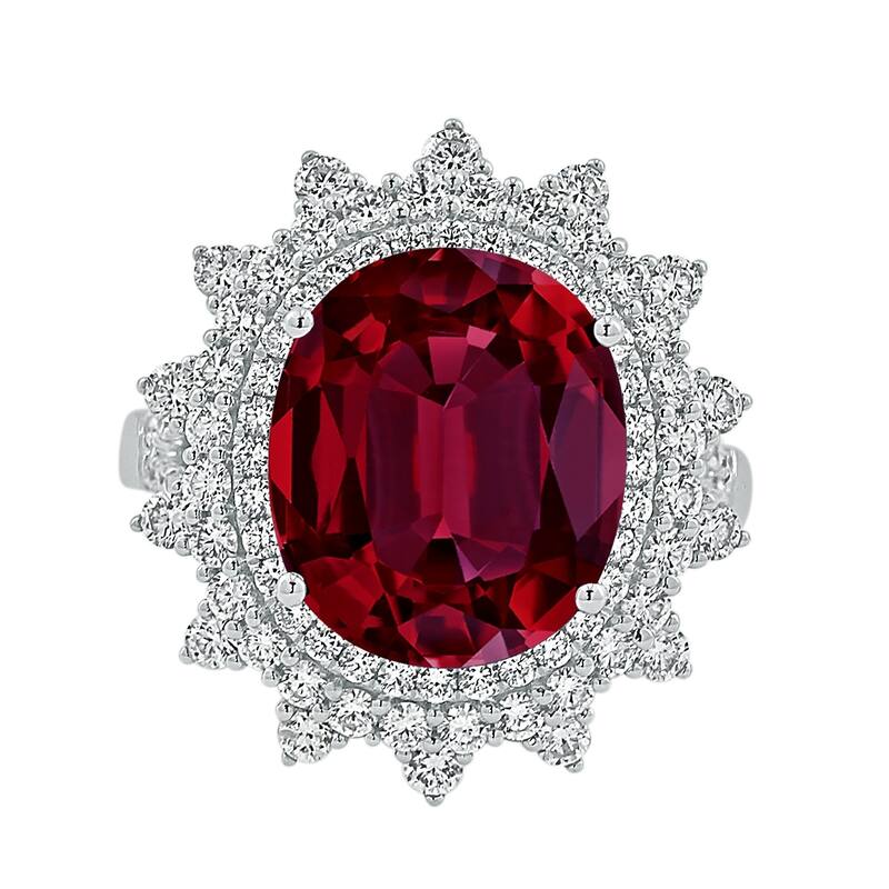 Auriya 8 1/3ct Oval-cut Red Ruby Halo Diamond Ring 1 1/4ctw 18K Gold