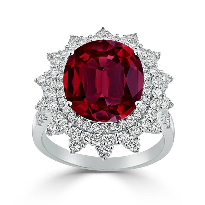 Auriya 8 1/3ct Oval-cut Red Ruby Halo Diamond Ring 1 1/4ctw 18K Gold