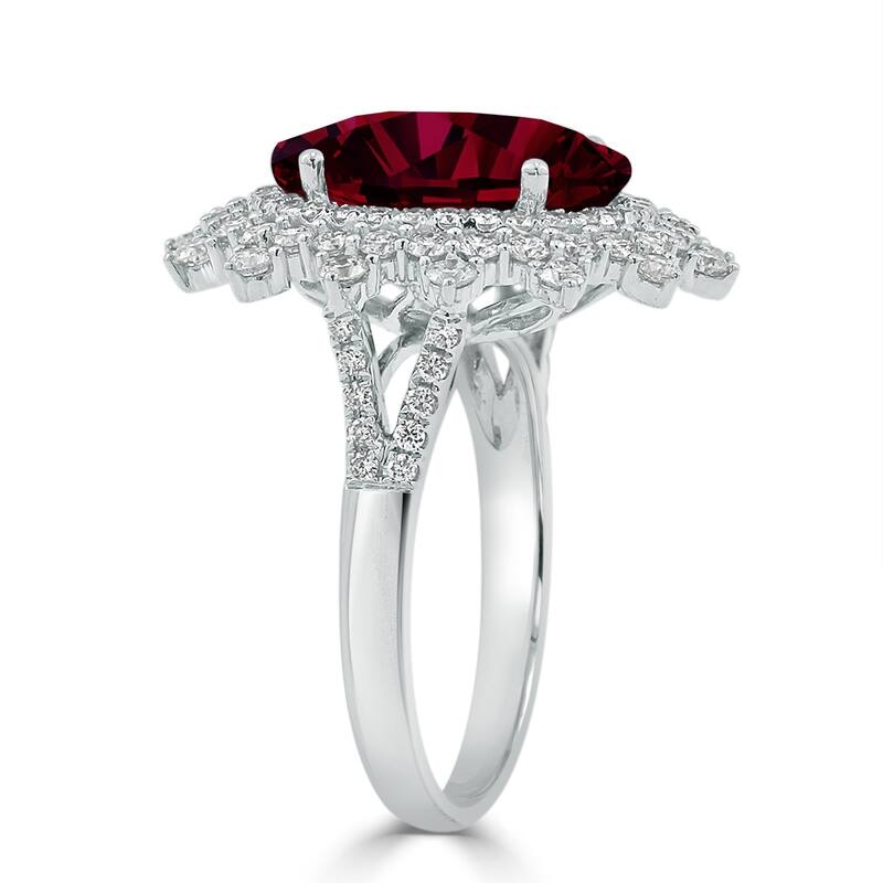 Auriya 8 1/3ct Oval-cut Red Ruby Halo Diamond Ring 1 1/4ctw 18K Gold