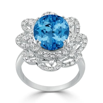 Auriya 8 7/8ct Oval-cut Blue Topaz Halo Diamond Ring 1 1/5ctw 18K Gold