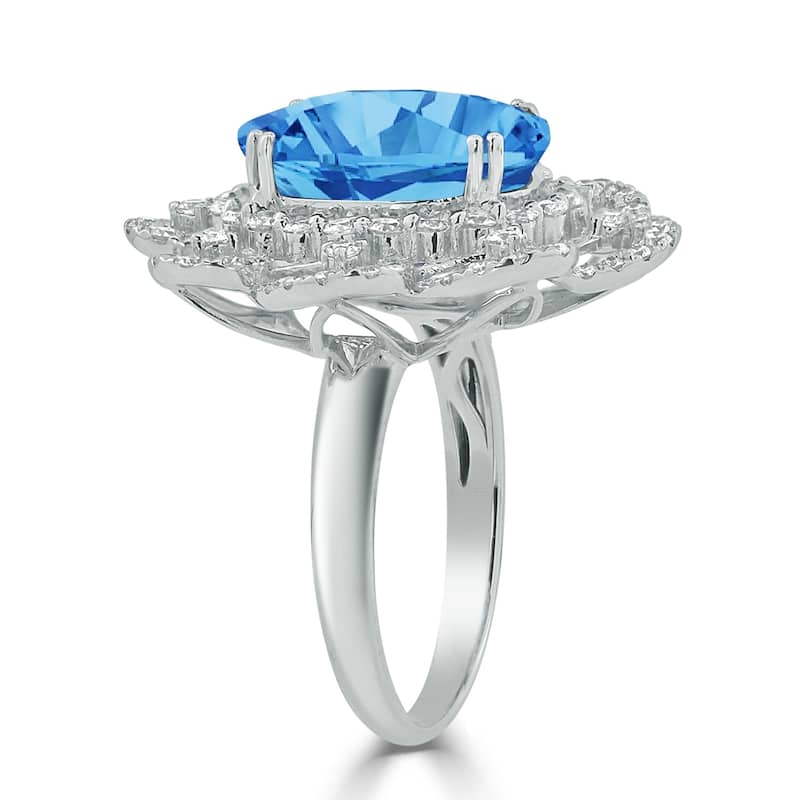 Auriya 8 7/8ct Oval-cut Blue Topaz Halo Diamond Ring 1 1/5ctw 18K Gold