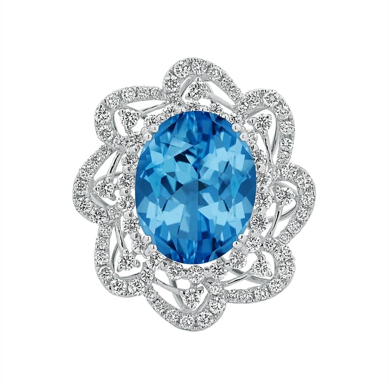 Auriya 8 7/8ct Oval-cut Blue Topaz Halo Diamond Ring 1 1/5ctw 18K Gold