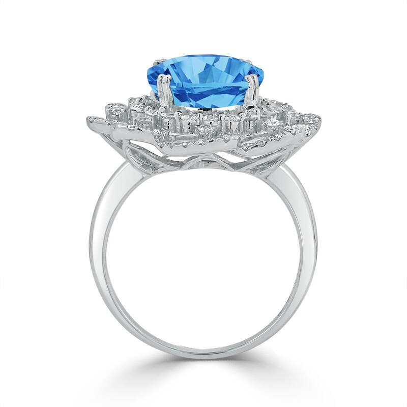 Auriya 8 7/8ct Oval-cut Blue Topaz Halo Diamond Ring 1 1/5ctw 18K Gold