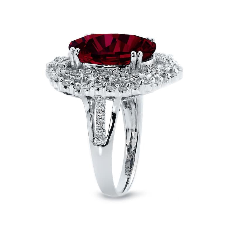 Auriya Unique 9 1/4ct Oval Red Ruby Halo Diamond Ring 1 1/3ctw 18K Gold