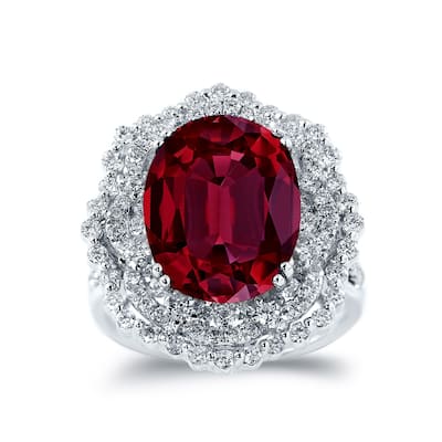 Auriya Unique 9 1/4ct Oval Red Ruby Halo Diamond Ring 1 1/3ctw 18K Gold