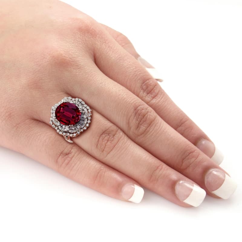 Auriya Unique 9 1/4ct Oval Red Ruby Halo Diamond Ring 1 1/3ctw 18K Gold