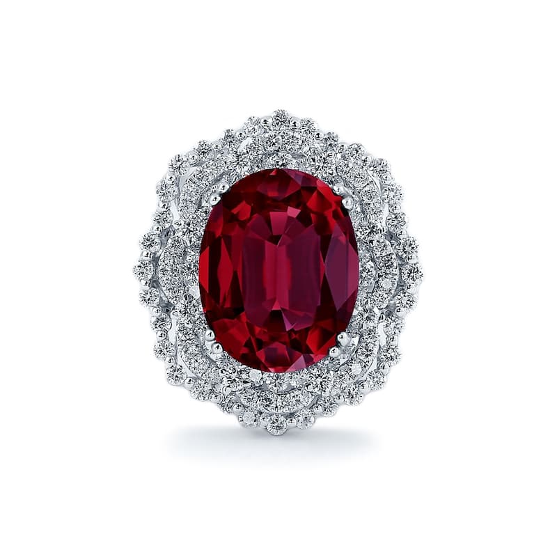 Auriya Unique 9 1/4ct Oval Red Ruby Halo Diamond Ring 1 1/3ctw 18K Gold