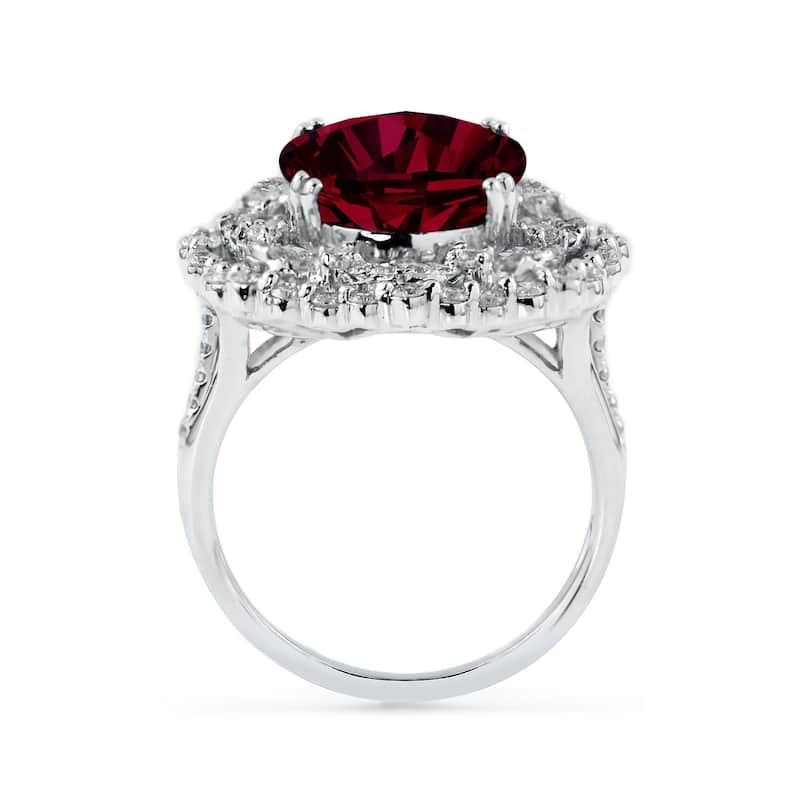 Auriya Unique 9 1/4ct Oval Red Ruby Halo Diamond Ring 1 1/3ctw 18K Gold