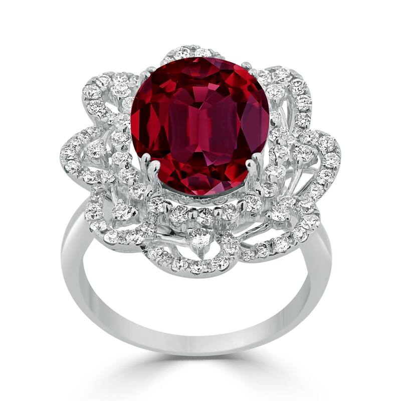 Auriya 9 1/4ct Oval-cut Red Ruby Halo Diamond Ring 1 1/5ctw 18K Gold