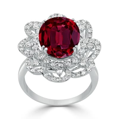 Auriya 9 1/4ct Oval-cut Red Ruby Halo Diamond Ring 1 1/5ctw 18K Gold
