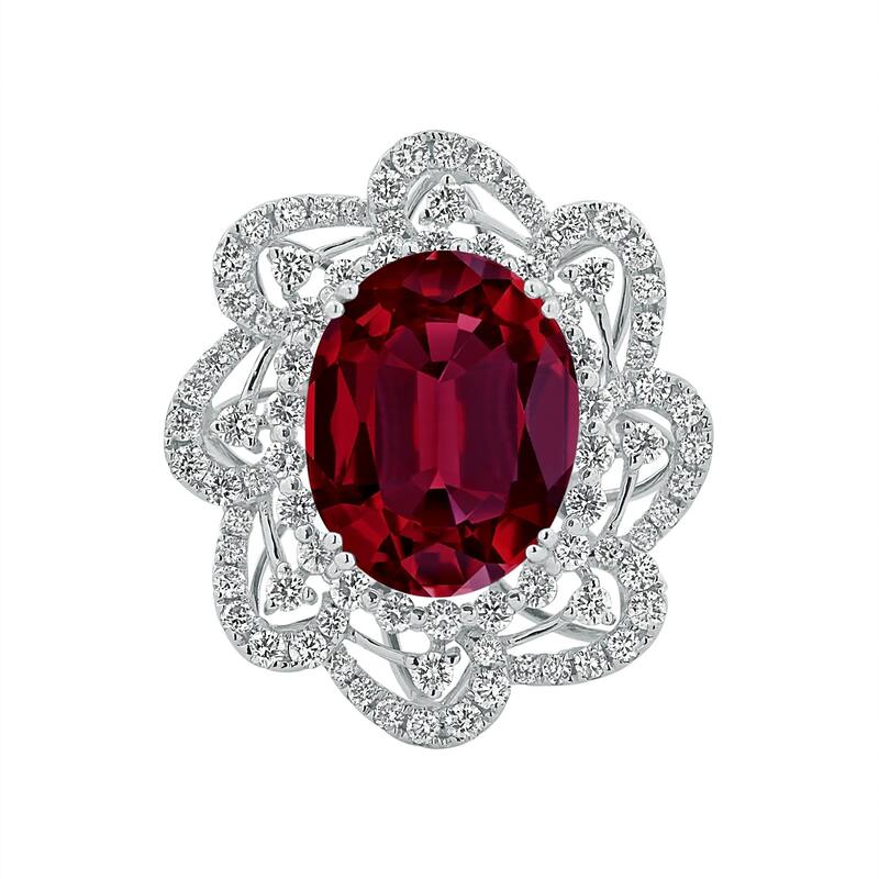Auriya 9 1/4ct Oval-cut Red Ruby Halo Diamond Ring 1 1/5ctw 18K Gold