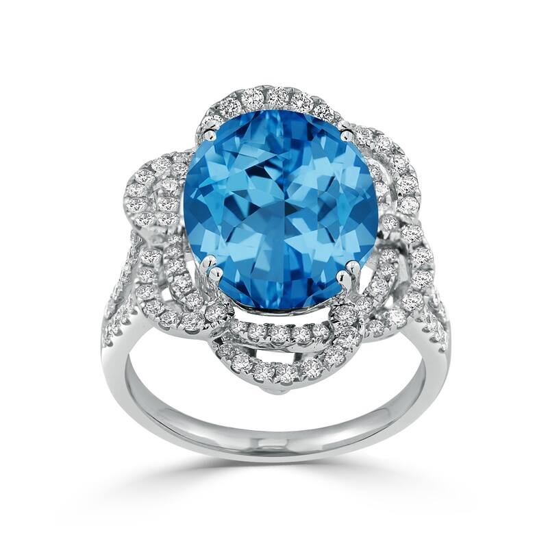 Auriya 8 7/8ct Oval Shape Blue Topaz Halo Diamond Engagement Ring 3/4cttw 18K Gold