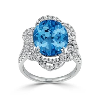 Auriya 8 7/8ct Oval Shape Blue Topaz Halo Diamond Engagement Ring 3/4cttw 18K Gold