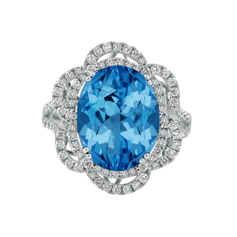 Auriya 8 7/8ct Oval Shape Blue Topaz Halo Diamond Engagement Ring 3/4cttw 18K Gold
