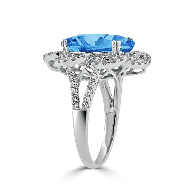 Auriya 8 7/8ct Oval Shape Blue Topaz Halo Diamond Engagement Ring 3/4cttw 18K Gold