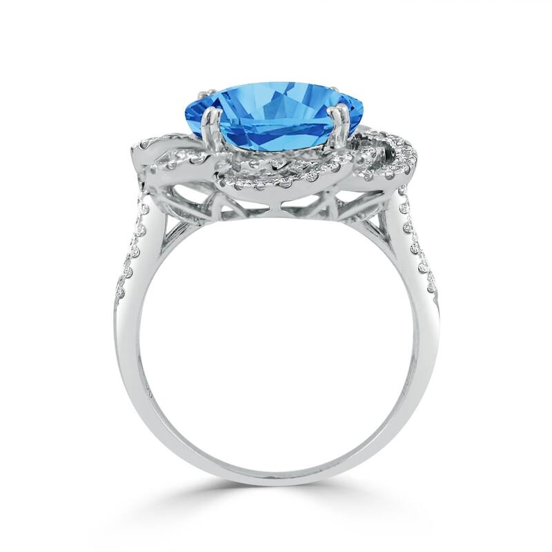 Auriya 8 7/8ct Oval Shape Blue Topaz Halo Diamond Engagement Ring 3/4cttw 18K Gold
