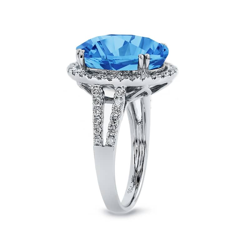 Auriya 8 7/8ct Oval-cut Blue Topaz and Halo Diamond Ring 5/8ctw 18K Gold