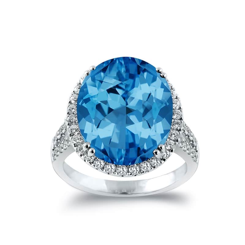 Auriya 8 7/8ct Oval-cut Blue Topaz and Halo Diamond Ring 5/8ctw 18K Gold