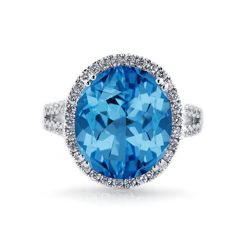 Auriya 8 7/8ct Oval-cut Blue Topaz and Halo Diamond Ring 5/8ctw 18K Gold