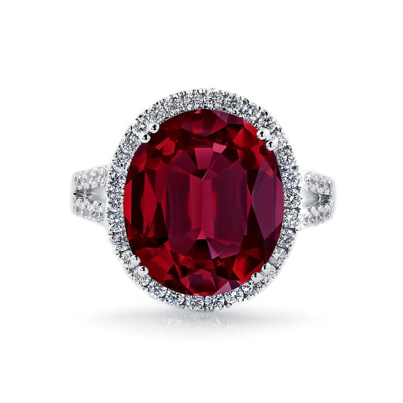 Auriya 10 3/8ct Oval-cut Red Ruby and Halo Diamond Ring 5/8ctw 18K Gold