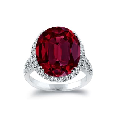 Auriya 10 3/8ct Oval-cut Red Ruby and Halo Diamond Ring 5/8ctw 18K Gold
