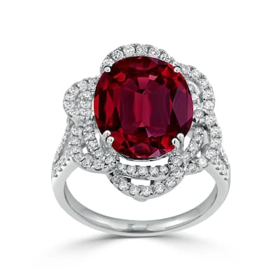 Auriya 9 1/4ct Oval Red Ruby Halo Diamond Engagement Ring 3/4cttw 18K Gold